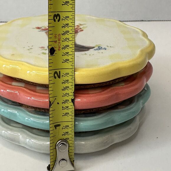 Pioneer Woman Stoneware Coasters Set of 4, Pig/Cowboy Hat/Cow/Boots Country/Farm - Picture 7 of 12